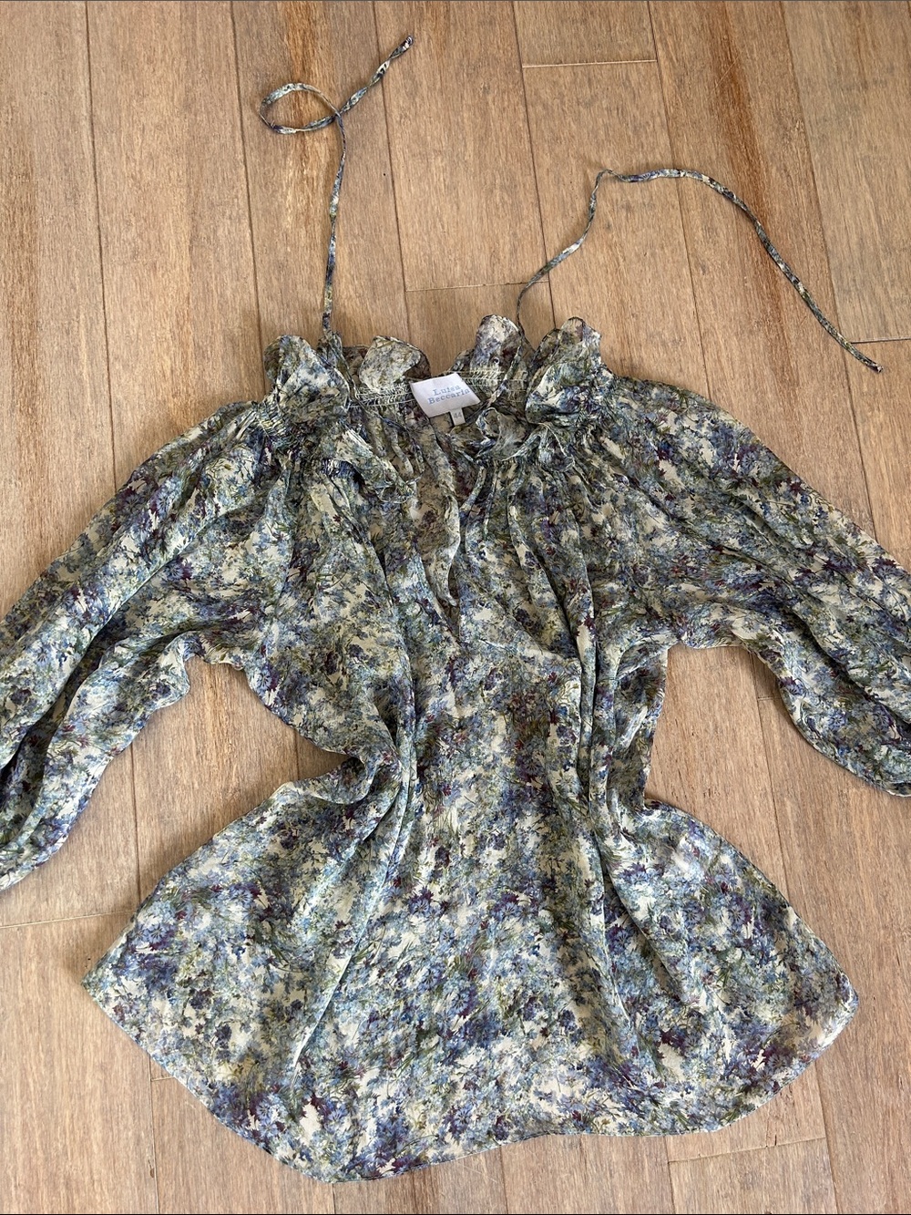 Luisa Beccaria Silk Floral Ruffle elastic neck Blouse IT 44 US 8 made in Italy